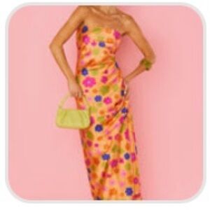 Show Me Your MuMu Orange Floral Strapless Dress